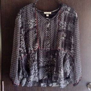 Coldwater Creek Black White Floral Ruffled Top Size PS
